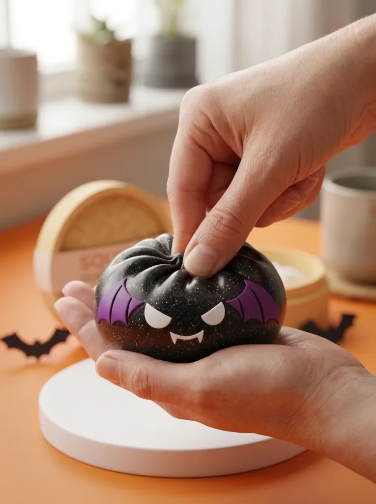 Dumpling Squishy Bat Halloween Purpurina Negra apretado entre los dedos