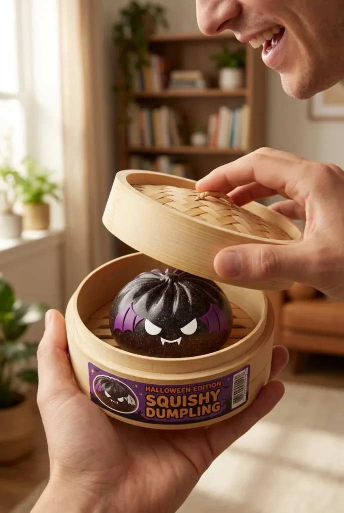 Unboxing de Dumpling Squishy Bat Halloween Purpurina Negra