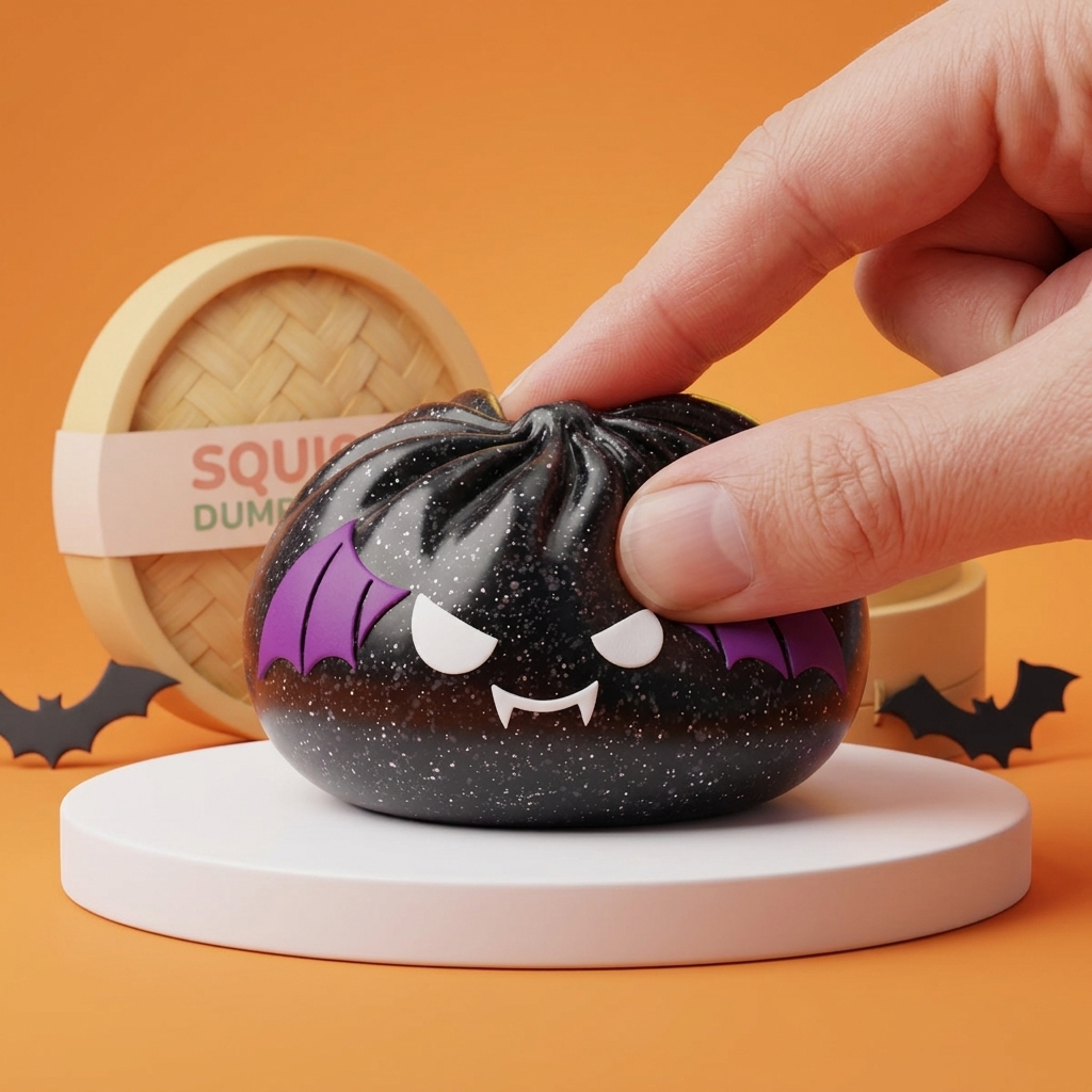 Dumpling Squishy Bat Halloween Purpurina Negra apretado, material squishy
