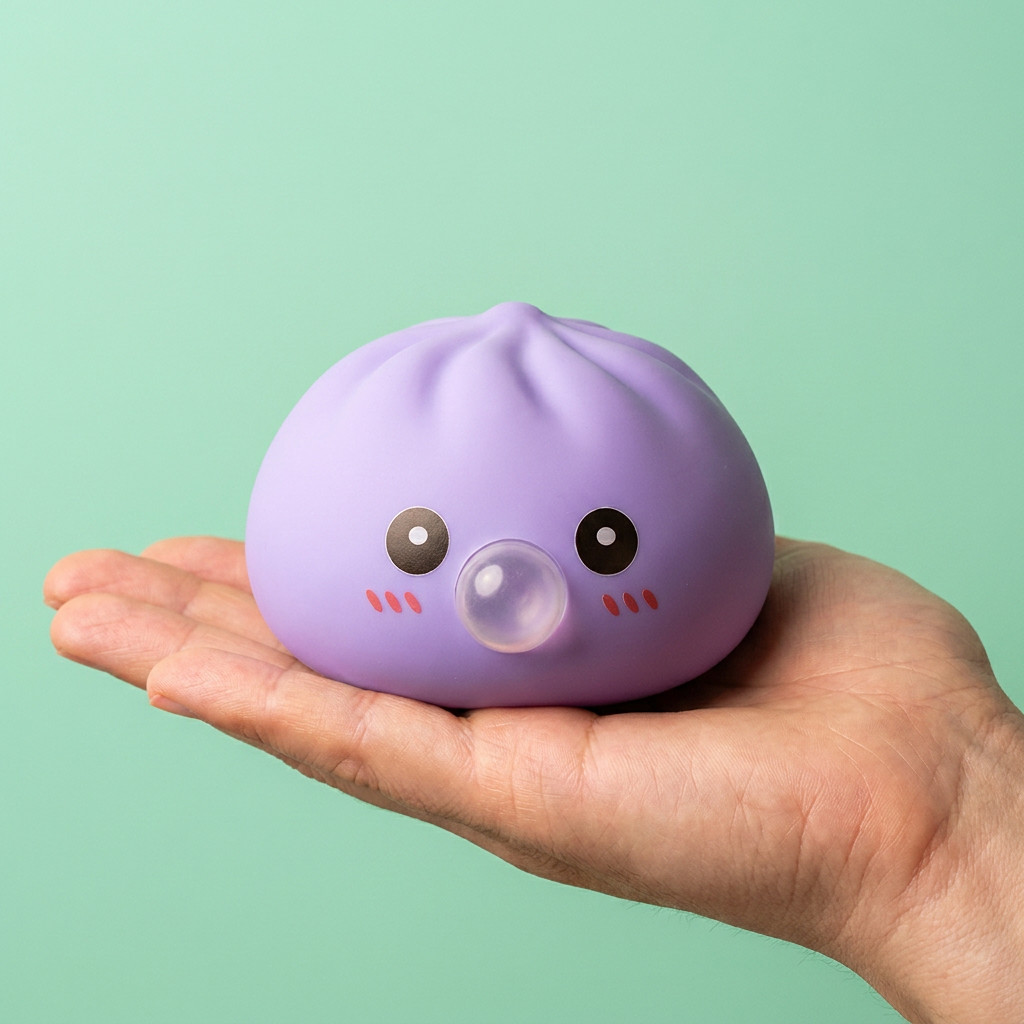 Big Dumpling Squishy Azul Océano en la mano, tamaño real