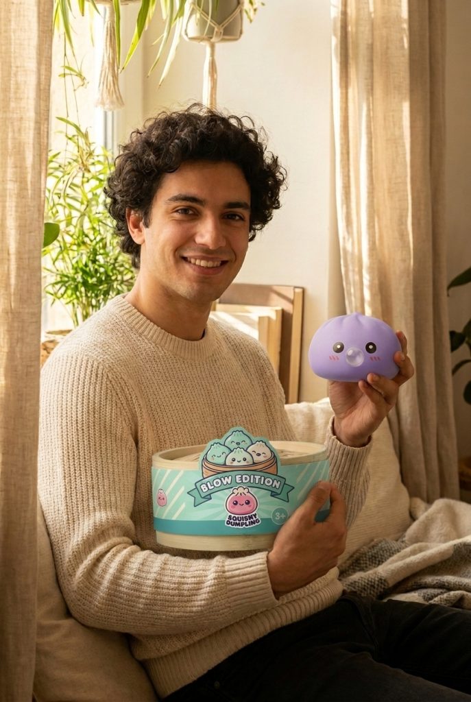 Big Dumpling Squishy Azul Océano con su cesta de vapor de bambú