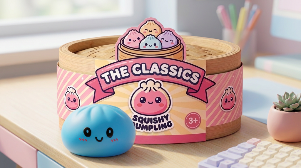 Dumpling Squishy Azul Océano en un ambiente de escritorio