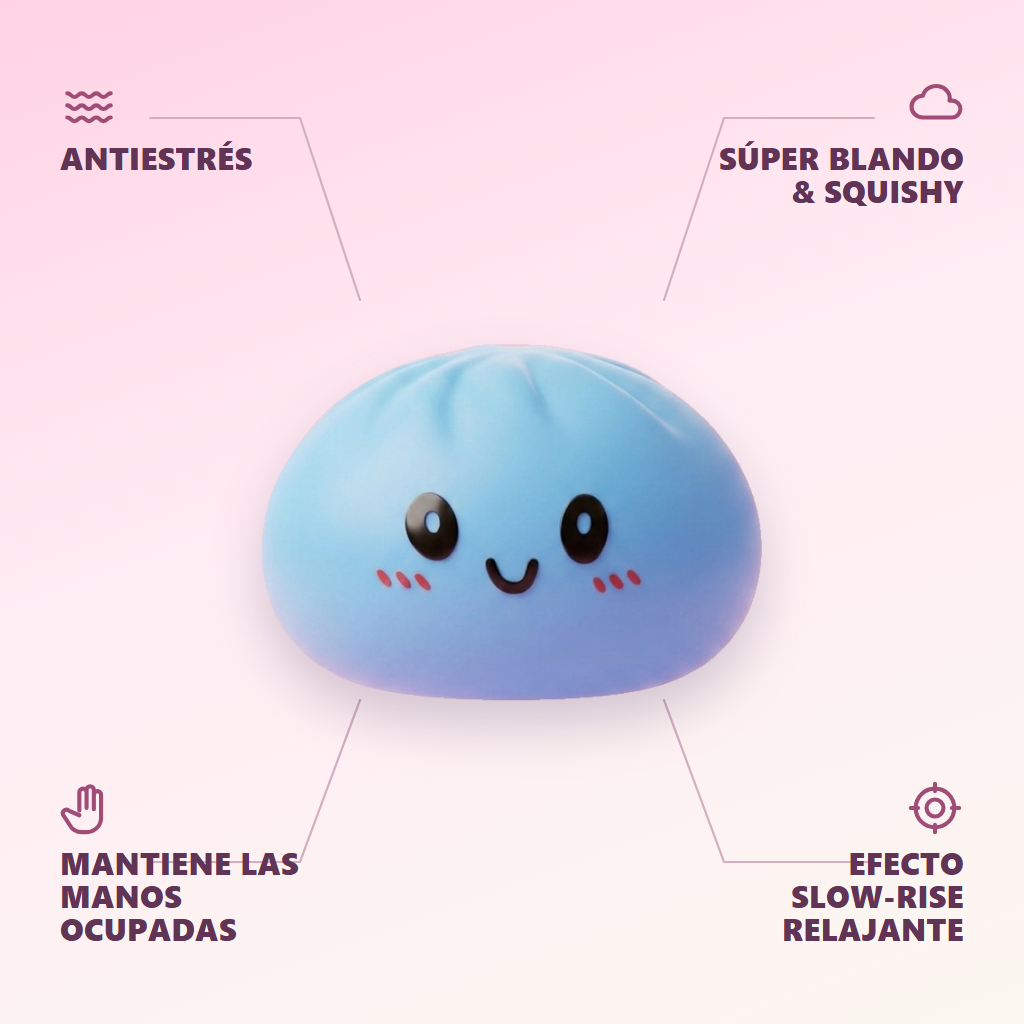 Dumpling Squishy Azul Océano — antiestrés, ultra blando, efecto slow-rise