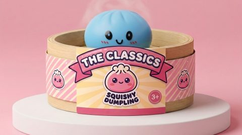 Dumpling Squishy Azul Océano en su cesta de vapor de bambú