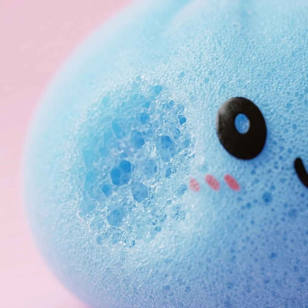Dumpling Squishy Azul Océano — primer plano macro de la textura