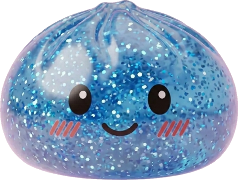 Glitter Dumpling Squishy Azul Calma — squishy antiestrés slow-rise kawaii