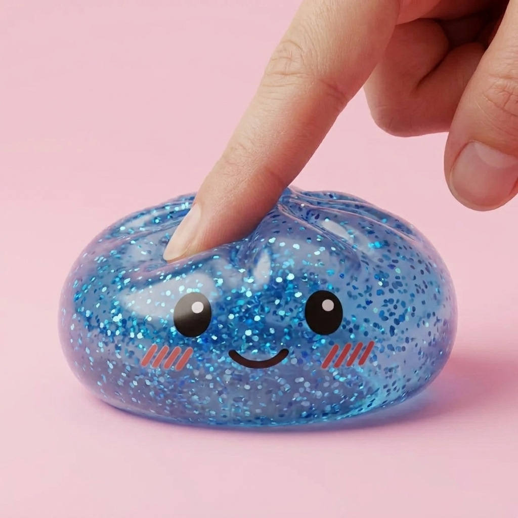 Glitter Dumpling Squishy Azul Calma apretado, material squishy