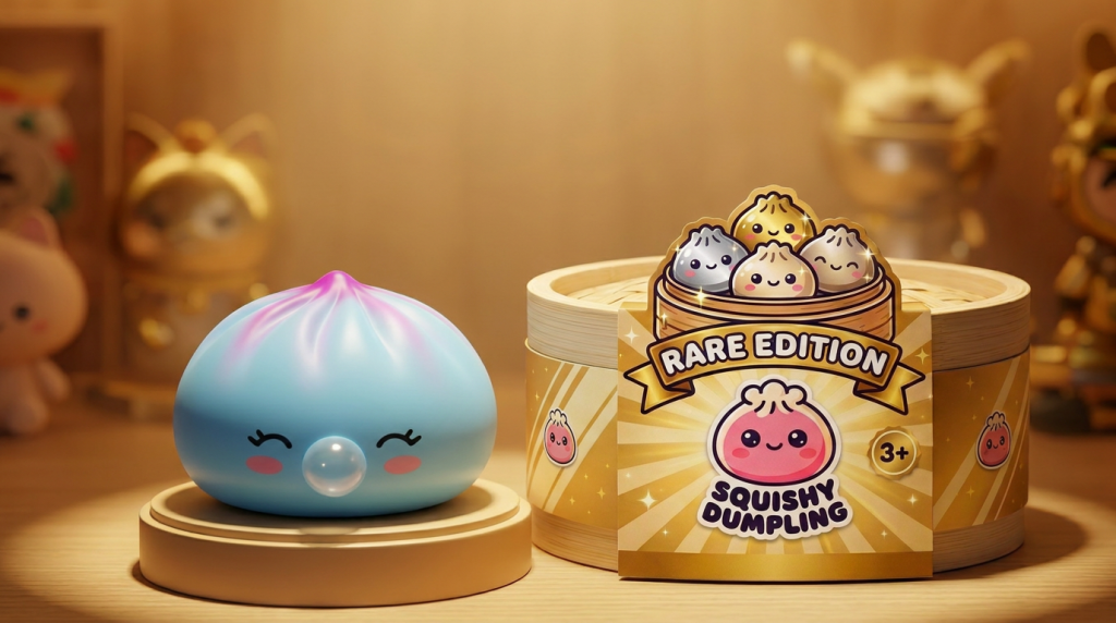 Frost Blue Rare Blow Dumpling Squishy Azul Escarchado en un ambiente de escritorio