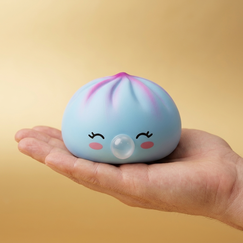 Frost Blue Rare Blow Dumpling Squishy Azul Escarchado en la mano, tamaño real