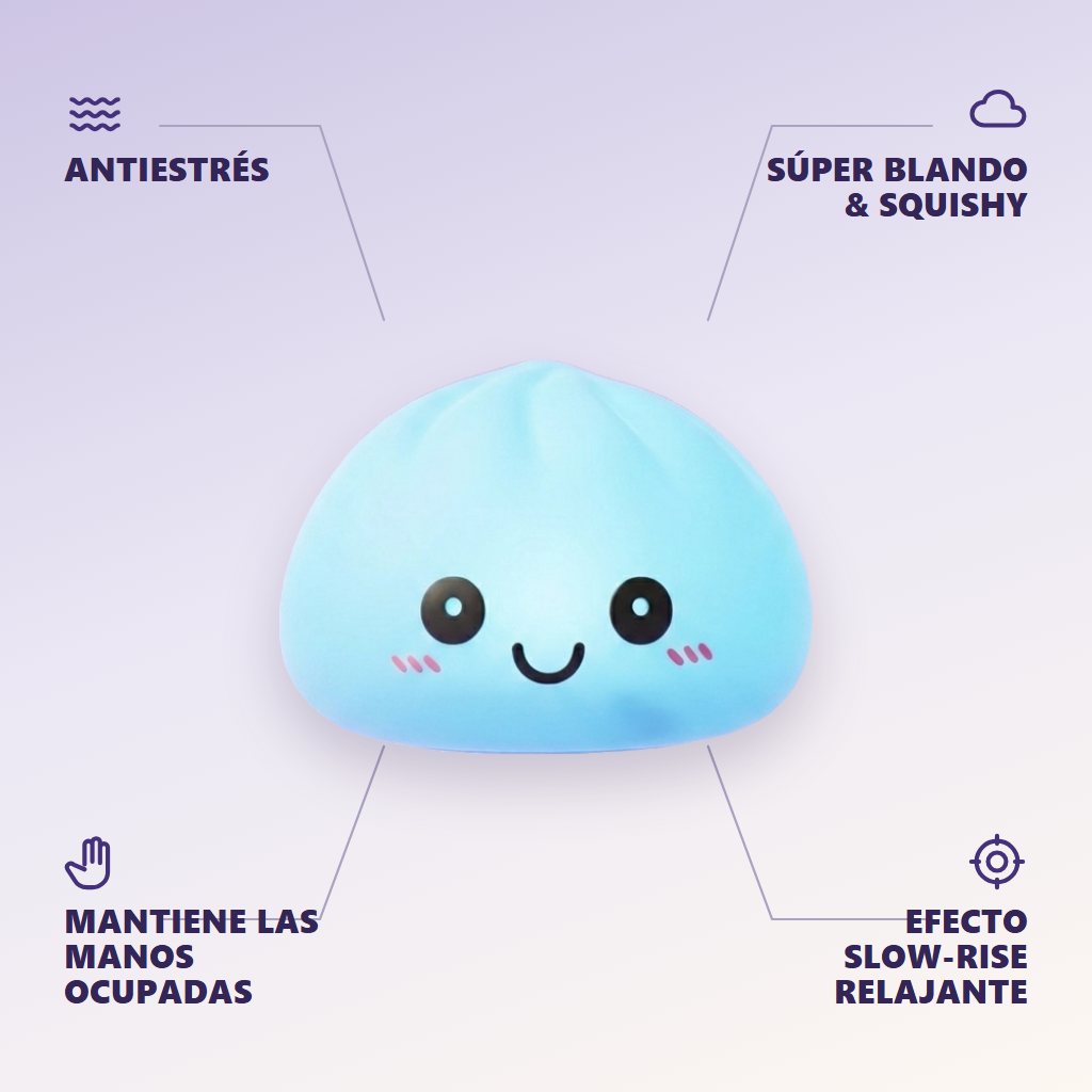 Dumpling Squishy Luz Nocturna Azul Aurora — antiestrés, ultra blando, efecto slow-rise