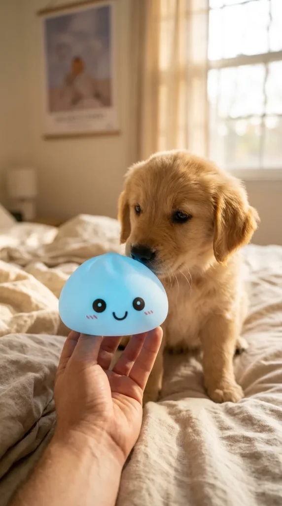 Dumpling Squishy Luz Nocturna Azul Aurora y un animal