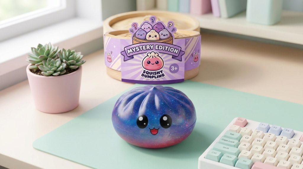 Mystery Dumpling Squishy Sorpresa Adorable en un ambiente de escritorio