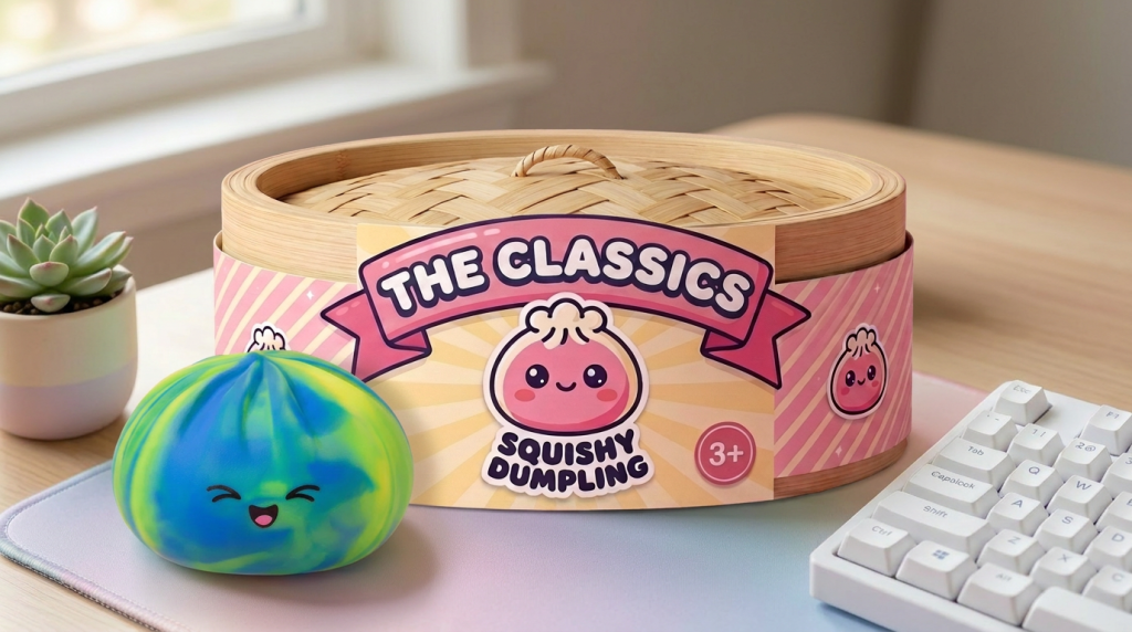 Rainbow Dumpling Squishy Multicolor en un ambiente de escritorio