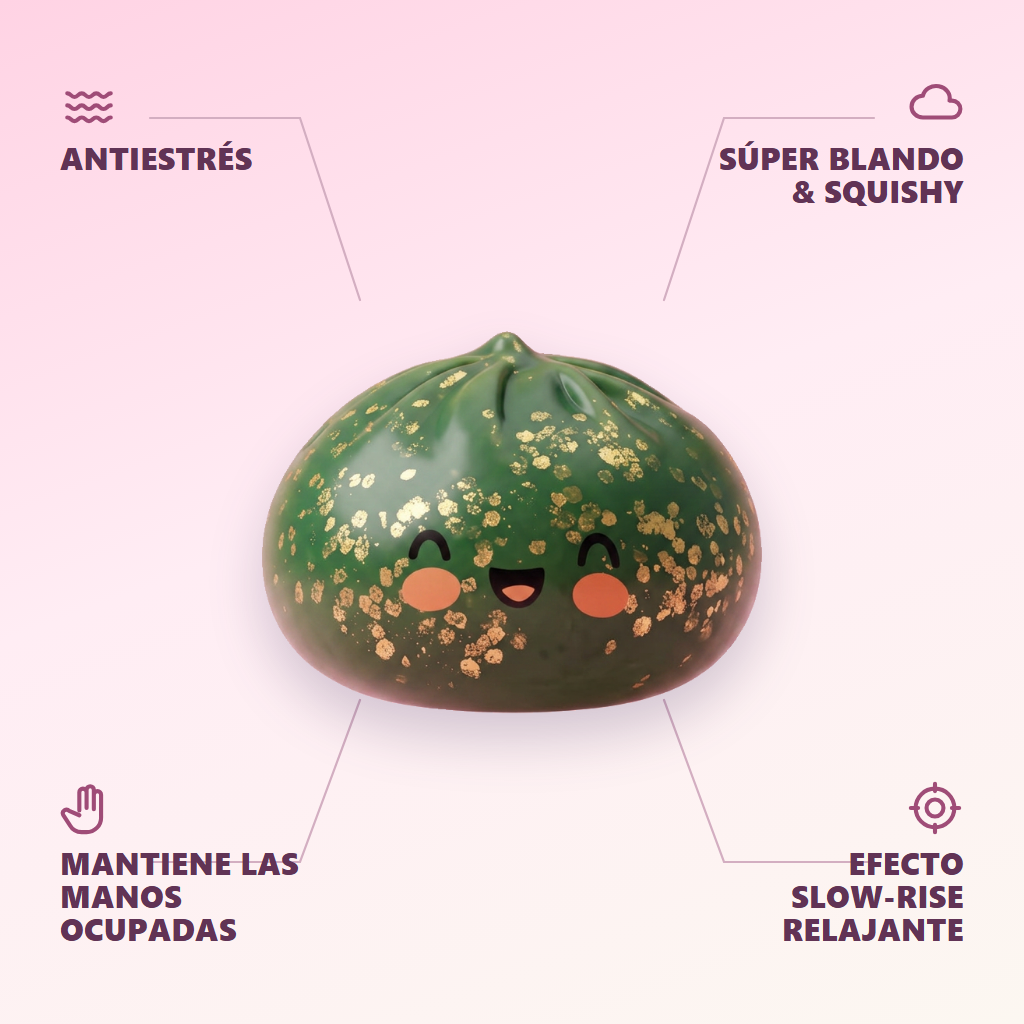 Dumpling Squishy Glitter Verde Esmeralda — antiestrés, ultra blando, efecto slow-rise