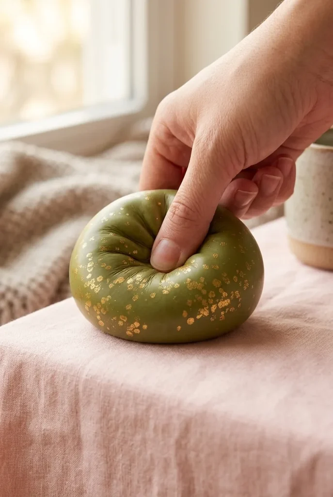Dumpling Squishy Glitter Verde Esmeralda apretado entre los dedos