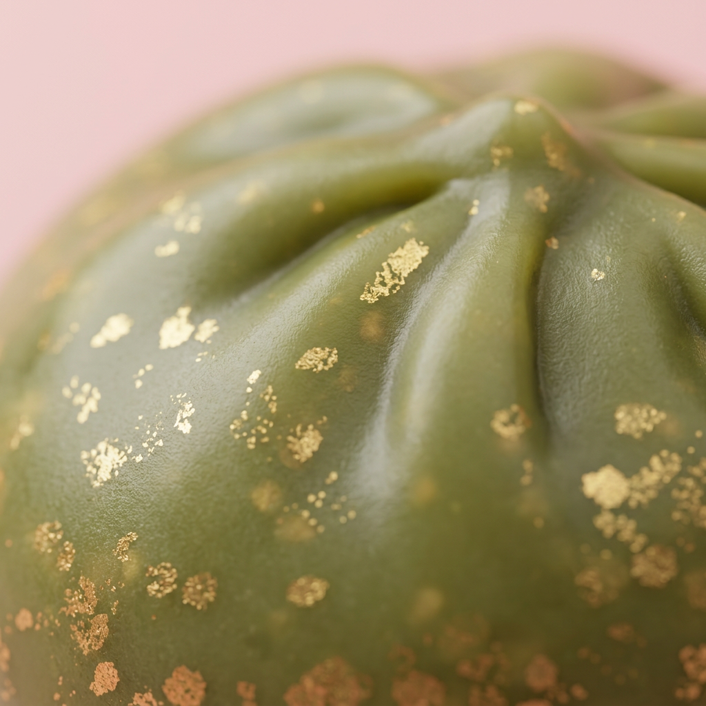 Dumpling Squishy Glitter Verde Esmeralda — primer plano macro de la textura