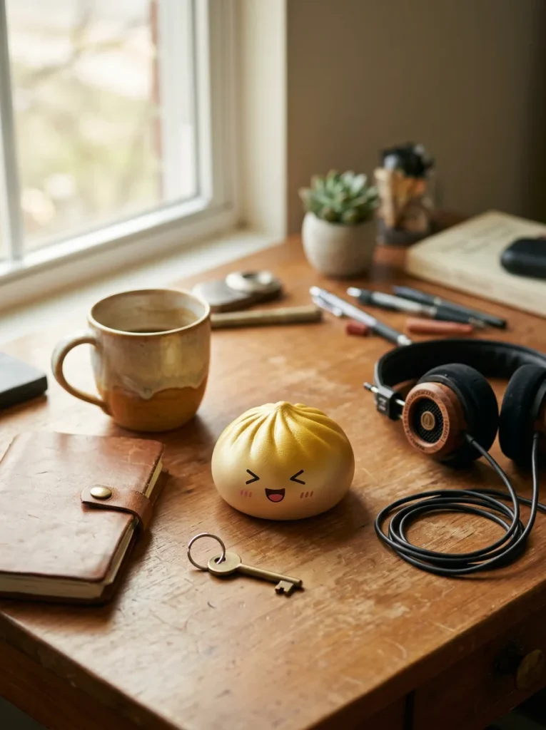 Dumpling Squishy Bun Mystery Sorpresa en un escritorio