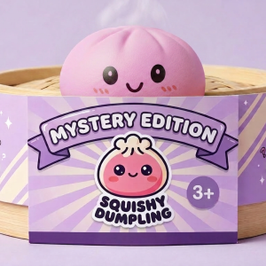 Dumpling Squishy Mystery Box Sorpresa en su cesta de vapor de bambú