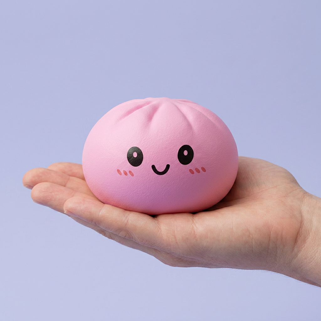 Dumpling Squishy Mystery Box Sorpresa en la mano, tamaño real