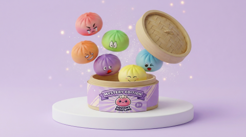 Dumpling Squishy Mystery Bun con Cesta de Bambú — squishy antiestrés slow-rise