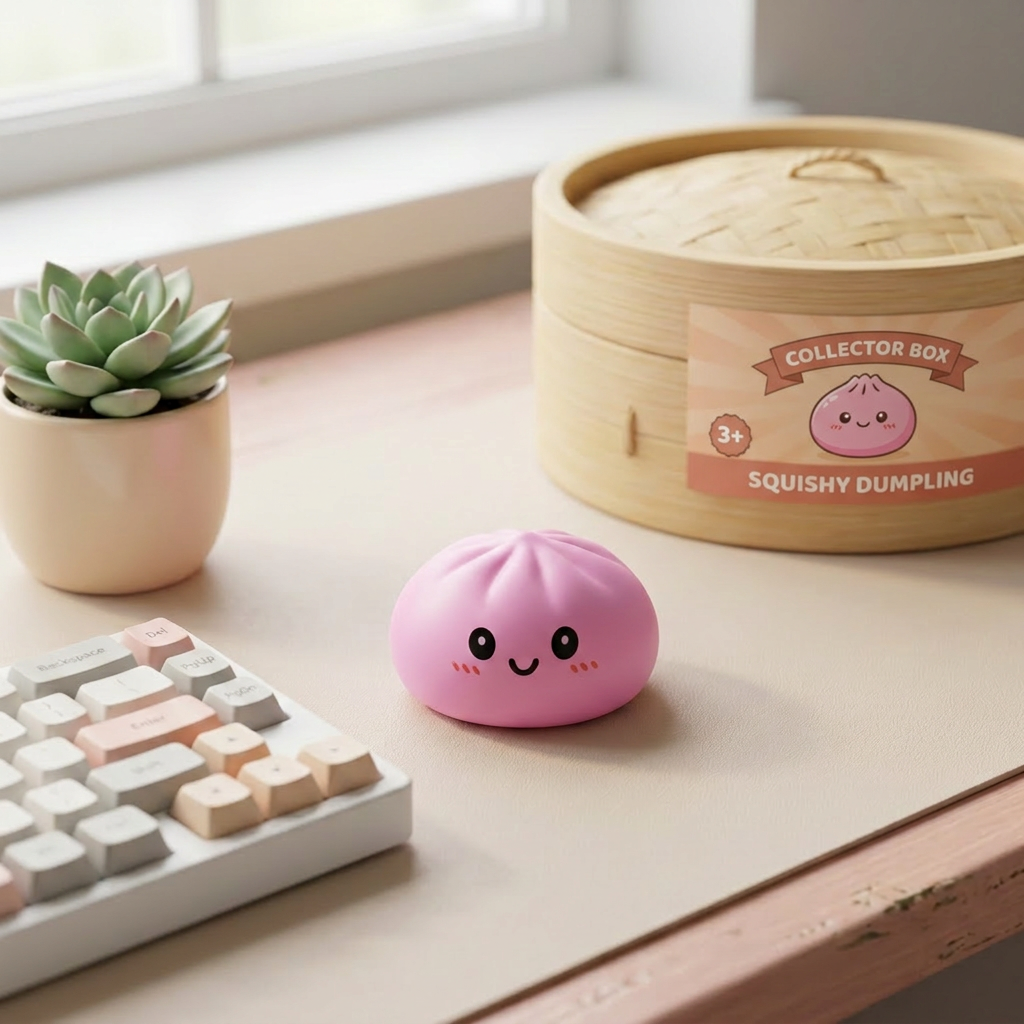 Dumpling Squishy Collection Set de 6 Colores en un ambiente de escritorio