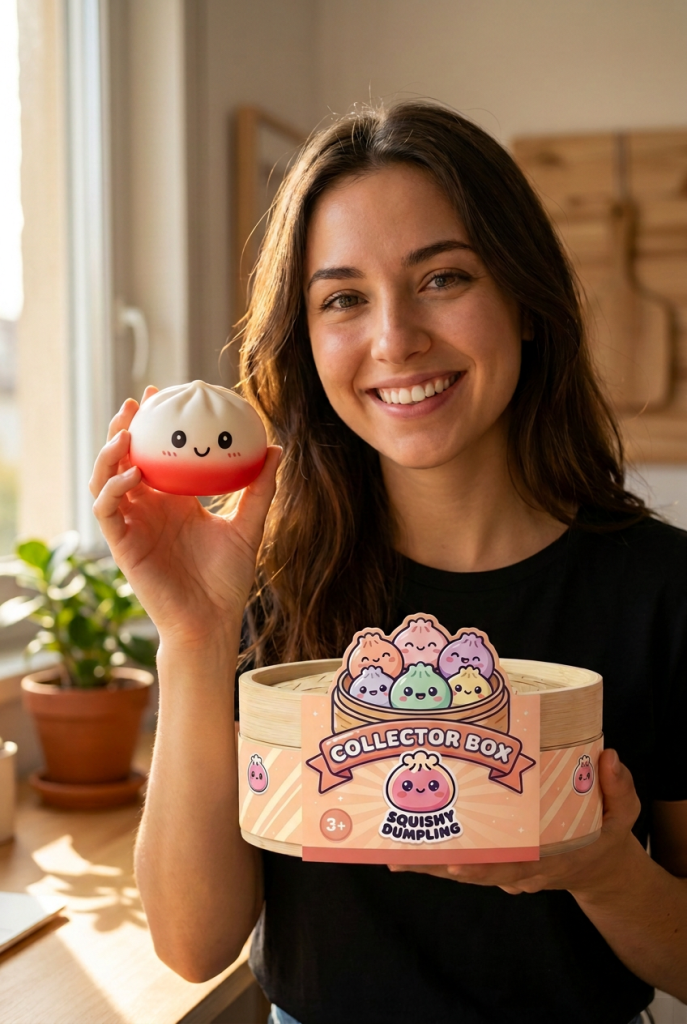 Dumpling Squishy Collection Set de 6 Colores con su cesta de vapor de bambú