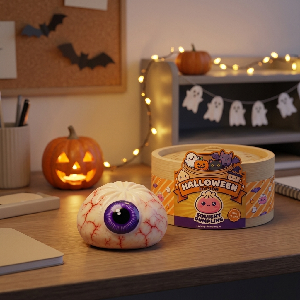 Dumpling Squishy Ojo Halloween Terrorífico en un ambiente de escritorio