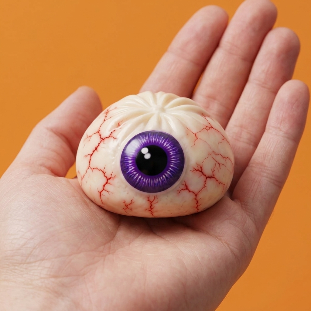 Dumpling Squishy Ojo Halloween Terrorífico en la mano, tamaño real