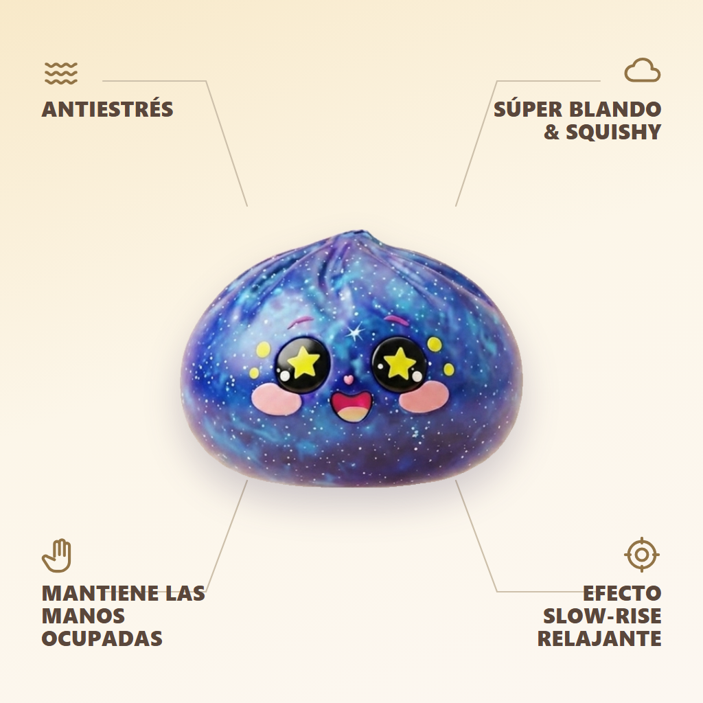 Galaxy Dumpling Squishy Cosmos con Cesta Bambú — antiestrés, ultra blando, efecto slow-rise