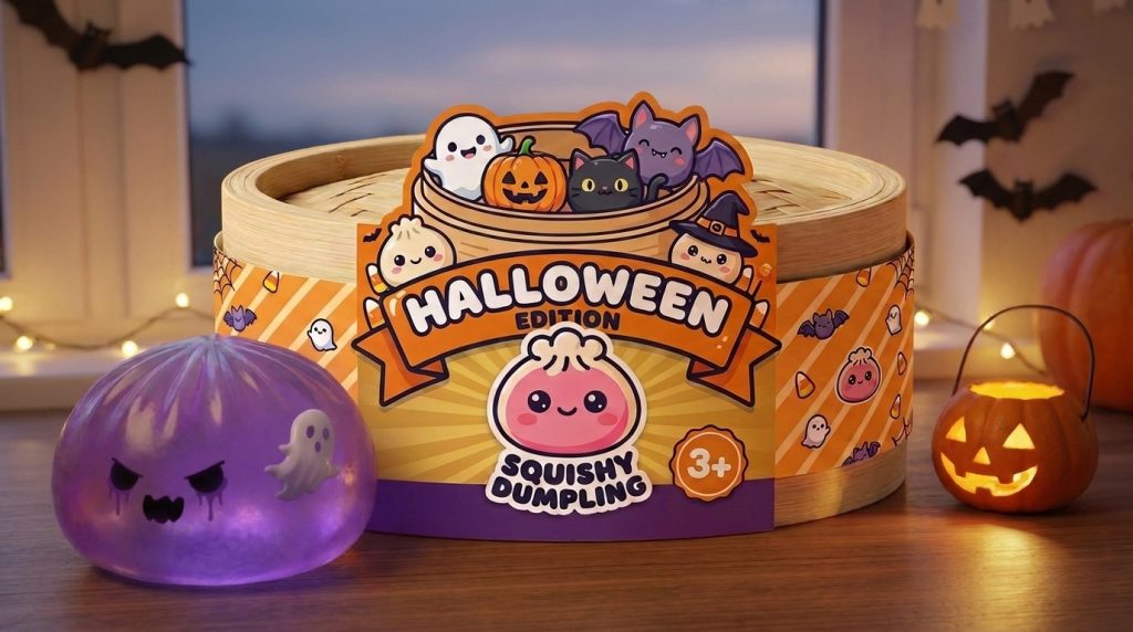 Ghost Dumpling Squishy Boo Fantasma en un ambiente de escritorio
