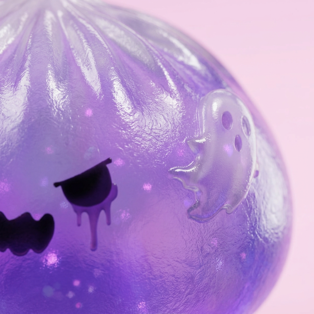 Ghost Dumpling Squishy Boo Fantasma — primer plano macro de la textura