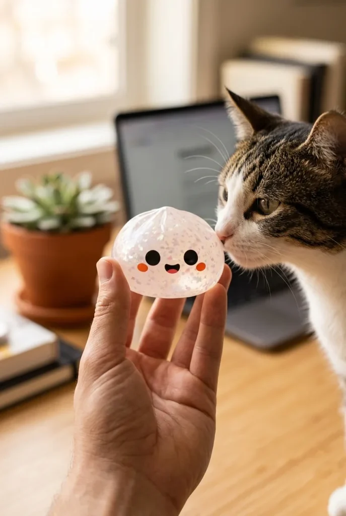 Squishy Dumpling Ghost Halloween Glitter y un animal