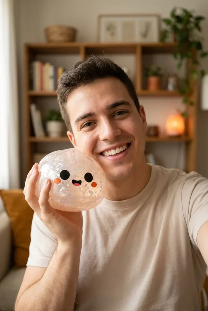 Squishy Dumpling Ghost Halloween Glitter cerca de la cara