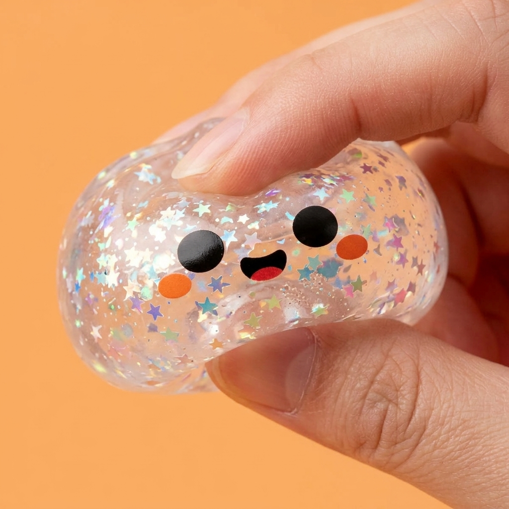 Squishy Dumpling Ghost Halloween Glitter — efecto slow-rise, la espuma recupera su forma