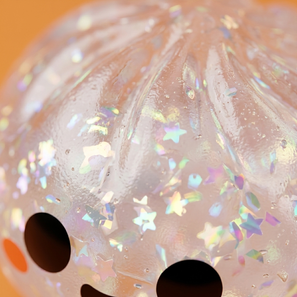 Squishy Dumpling Ghost Halloween Glitter — primer plano macro de la textura