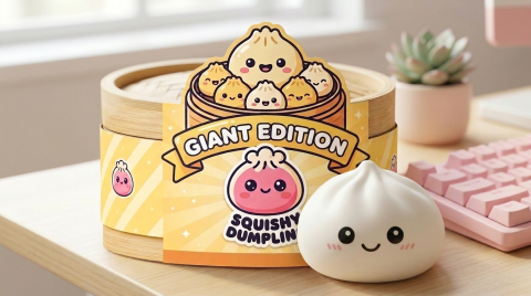 Giant Dumpling Squishy Gigante XXL en un ambiente de escritorio