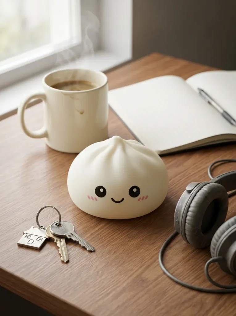 Giant Dumpling Squishy Gigante XXL en un escritorio