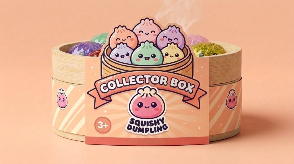 Glitter Dumpling Squishy Set de 6 con Purpurina en su cesta de vapor de bambú