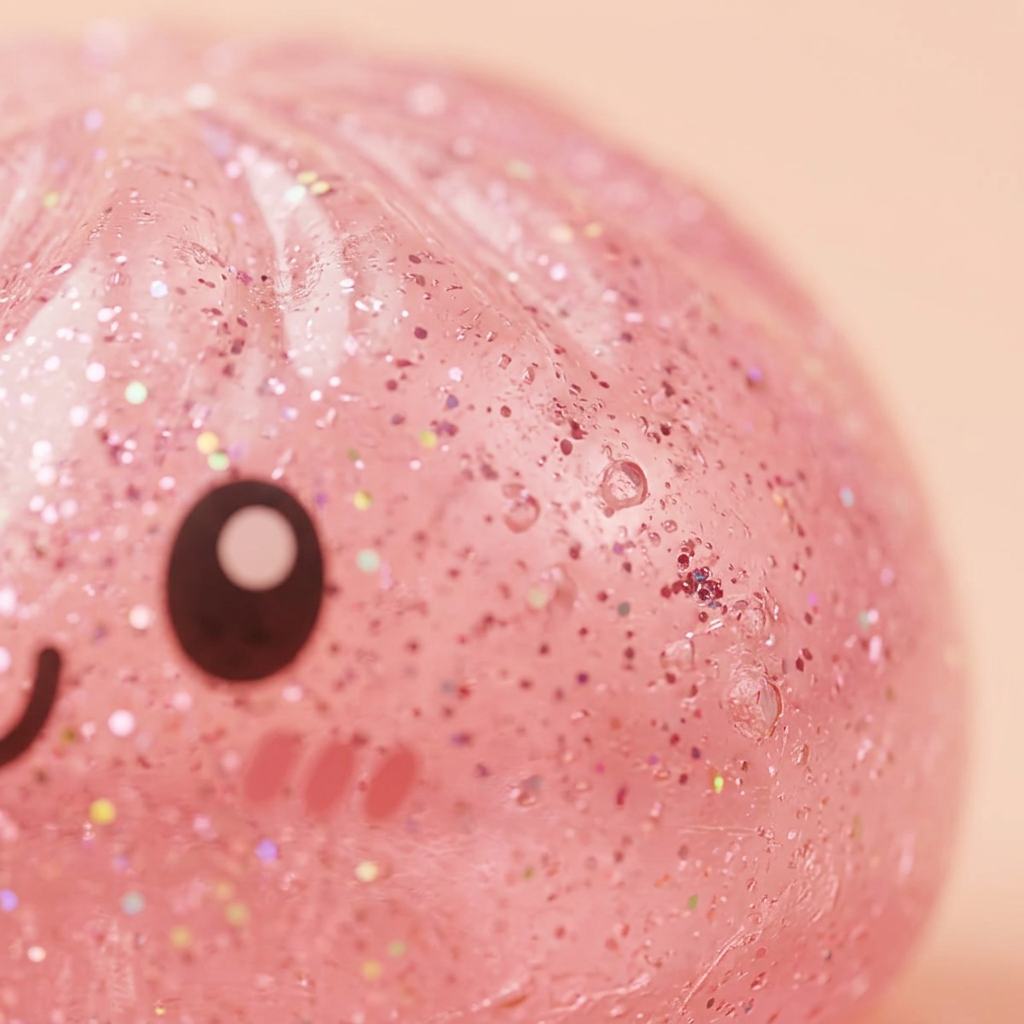 Glitter Dumpling Squishy Set de 6 con Purpurina — primer plano macro de la textura