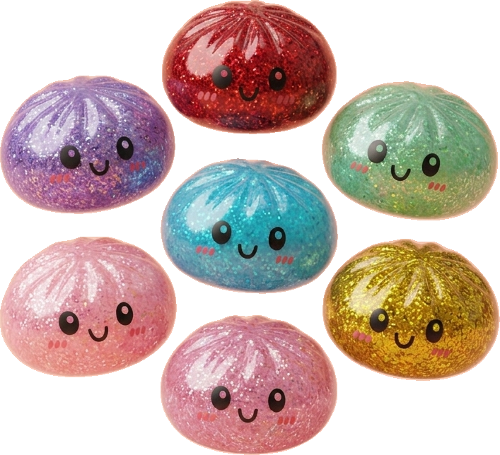 Glitter Dumpling Squishy Set de 6 con Purpurina — squishy antiestrés slow-rise kawaii