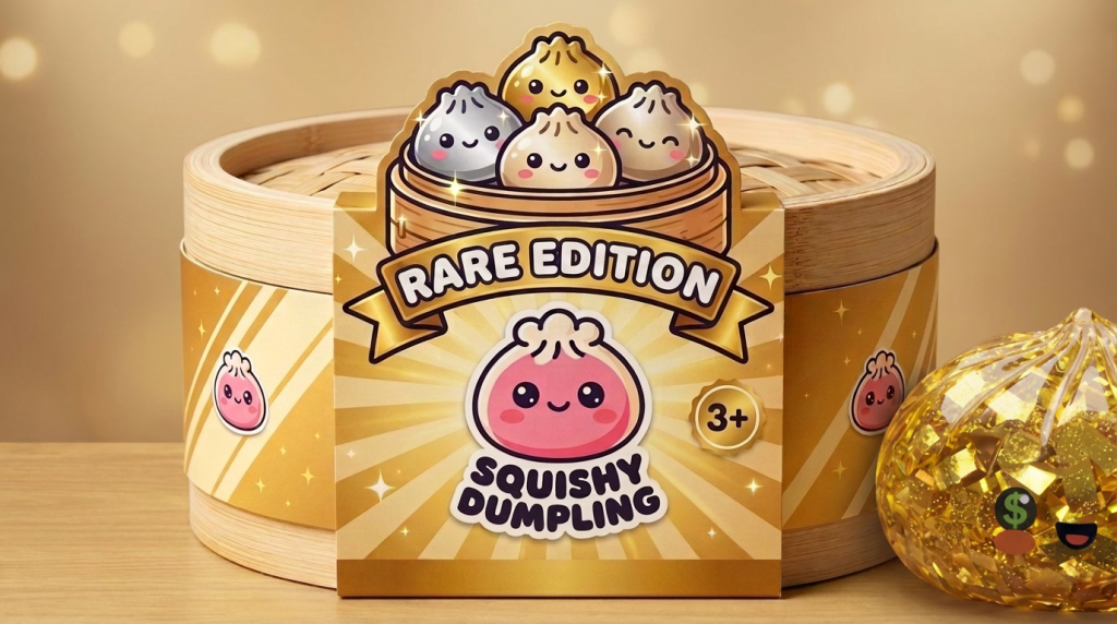Gold Dumpling Squishy Dorado Edición Rara en un ambiente de escritorio