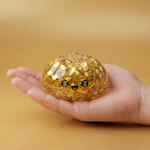 Gold Dumpling Squishy Dorado Edición Rara en la mano, tamaño real