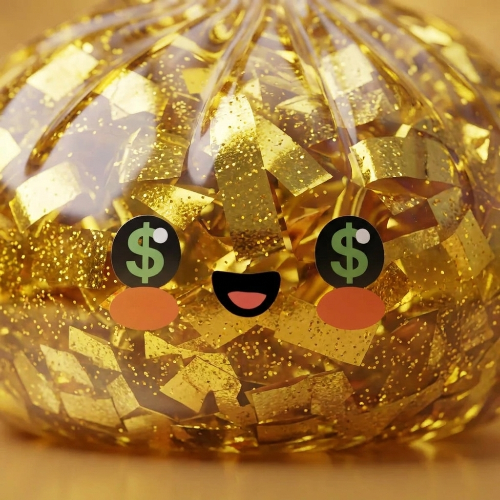 Gold Dumpling Squishy Dorado Edición Rara — primer plano macro de la textura
