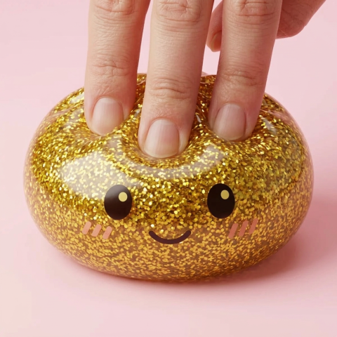 Glitter Dumpling Squishy Oro de Lujo — efecto slow-rise, la espuma recupera su forma