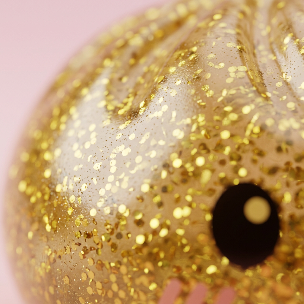 Glitter Dumpling Squishy Oro de Lujo — primer plano macro de la textura