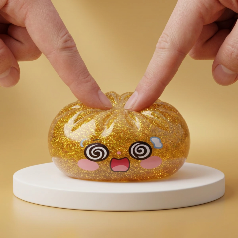 Gold Dumpling Squishy Dorado de la Suerte apretado, material squishy