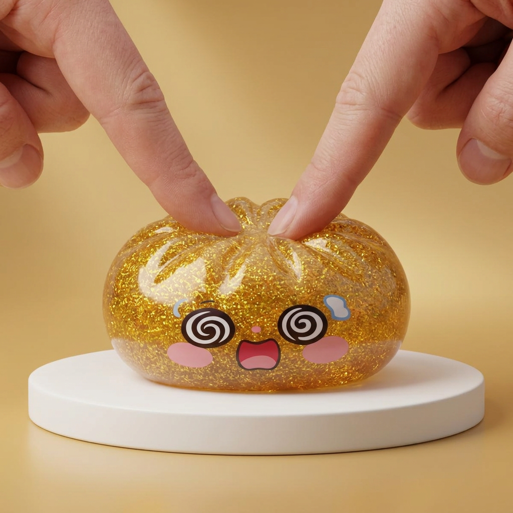 Gold Dumpling Squishy Dorado de la Suerte apretado, material squishy