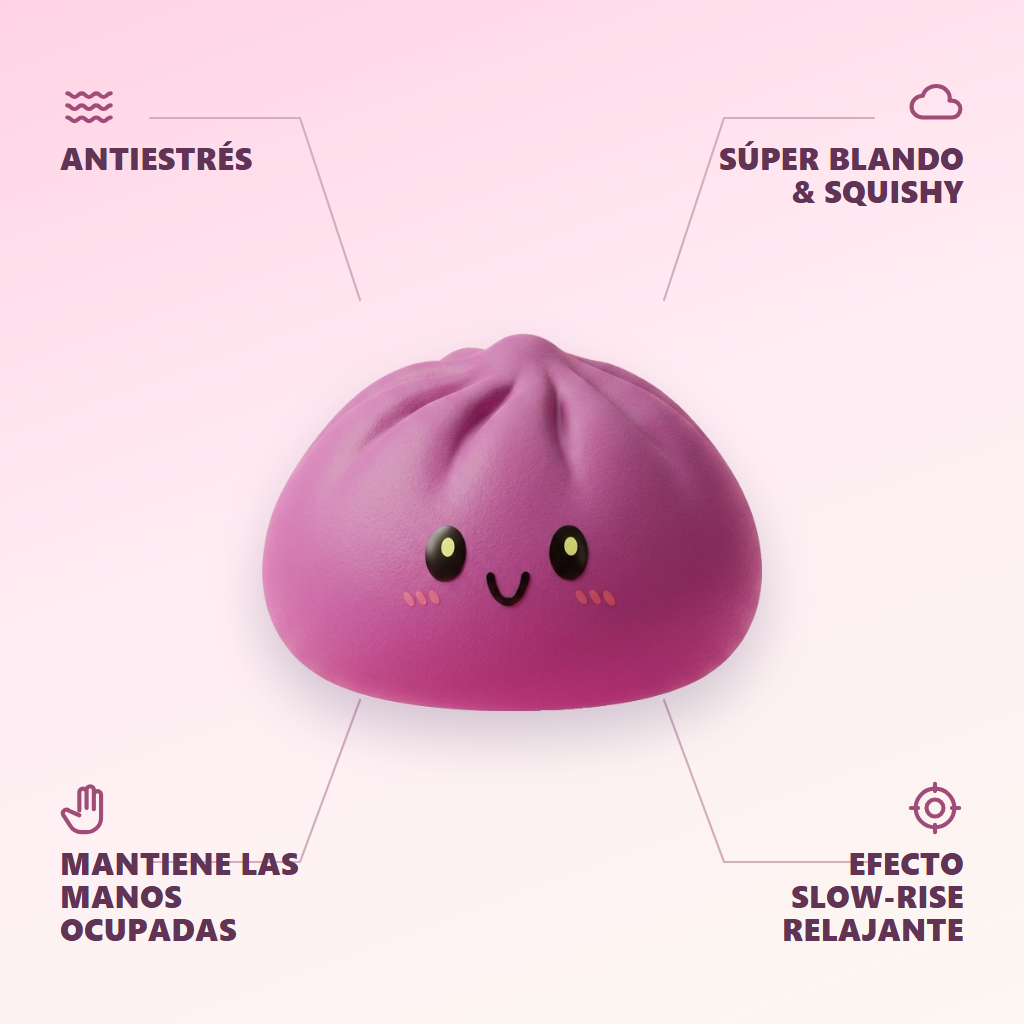 Dumpling Squishy Magenta Clásico — antiestrés, ultra blando, efecto slow-rise