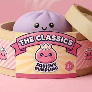 Dumpling Squishy Magenta Clásico en su cesta de vapor de bambú