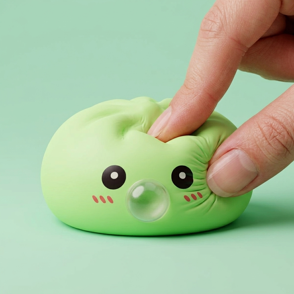 Dumpling Squishy Verde Natural con Cesta de Bambú apretado, material squishy